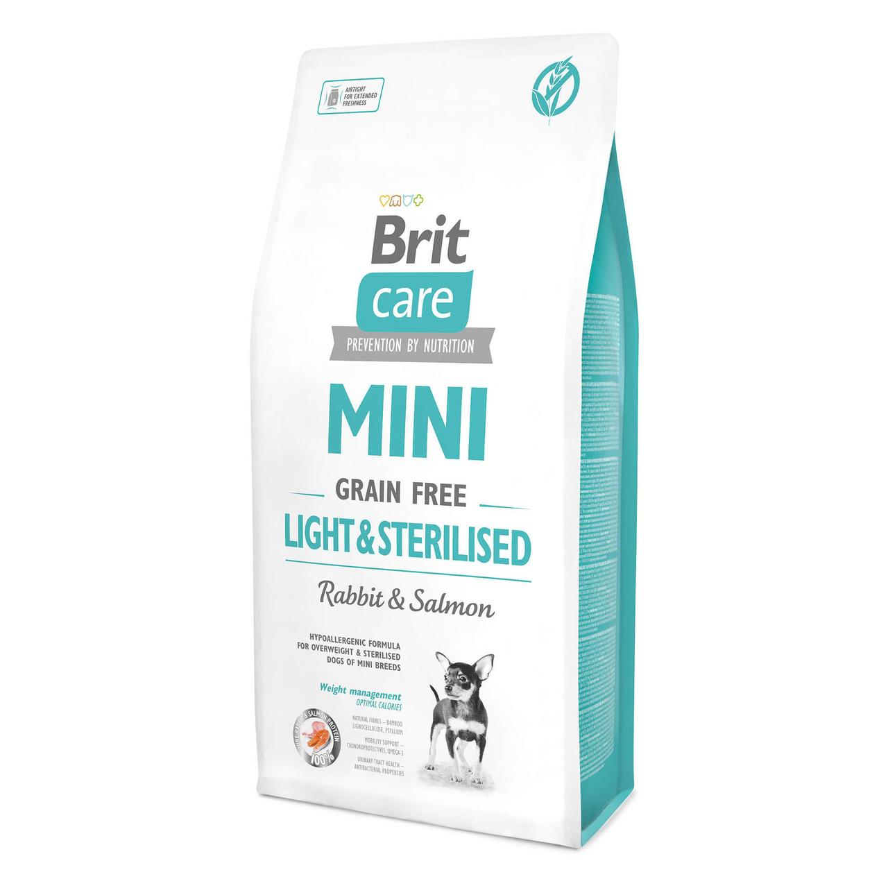 Brit Care Dog Mini Light & Sterilised сухий корм для собак дрібних порід з кроликом та лососем 7 кг