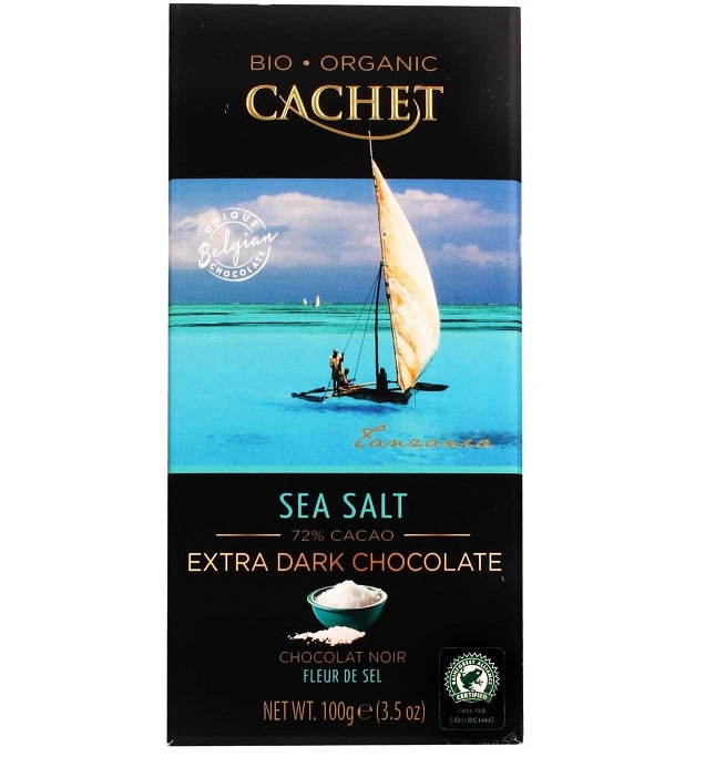 Шоколад Екстра Чорний Кашет з Морською Сіллю Cachet Extra Dark Chocolate Sea Salt 72% Какао 100 г Бельгія