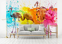 Красивые флизелиновые фотообои абстракция Фламинго и брызги краски (12273V)+клей