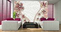 Флизелиновые фотообои цветы в интерьере спальни 254x184 см Эксклюзивный дизайн цветы из камней (12055V4)+клей
