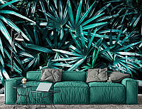 Флизелиновые фото обои зелень 368x254 см 3D Экзотические темно-зеленые листья в тропическом лесу