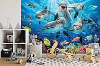 Флизелиновые фото обои море 312x219 см 3D Дельфины и подводный мир (12849VEXXL)+клей