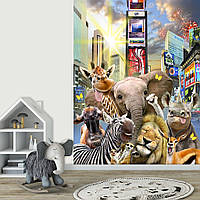 Флізелінові фото шпалери на стіну міста світу 184x254 см Веселі тварини в Нью-Йорку - селфі (12860V4A)+клей
