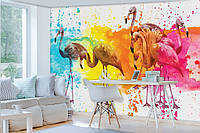 Фото обои абстрактные 460x300 см Фламинго и брызги краски (12273P12)+клей
