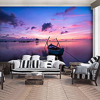 Фото обои Небо 3D Природа Ландшафт Озеро 368x254 см Лодка на закате (12995P8)+клей