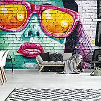 Флизелиновые фото обои под кирпич в интерьере 368x254 см Молодежные граффити на стене (12603V8)+клей