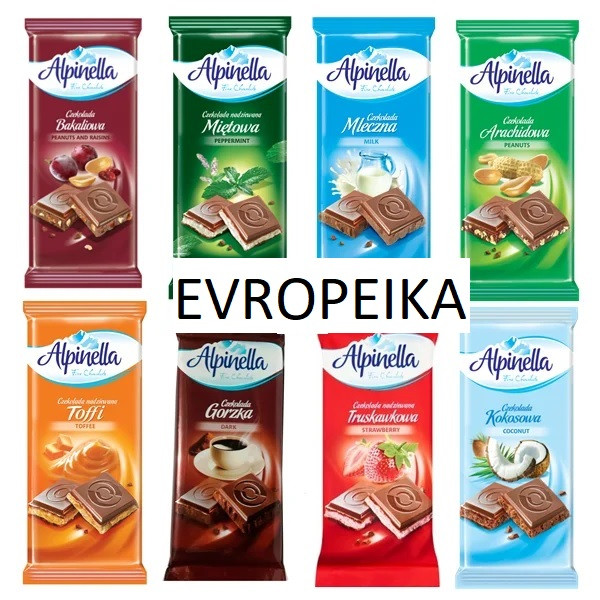 Шоколад Alpinella Альпинелла в ассортименте 8 вкусов Польша 100 г (опт 40 шт) - фото 2 - id-p933519738