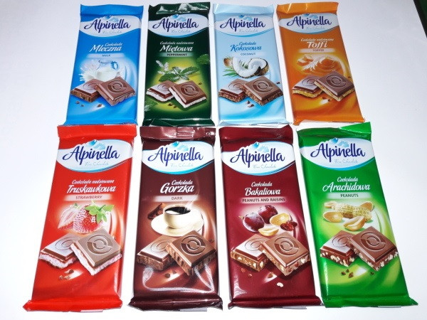 Шоколад Alpinella Альпинелла в ассортименте 8 вкусов Польша 100 г (опт 40 шт) - фото 6 - id-p933519738