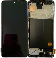 Дисплей Samsung A515F Galaxy A51 тачскрин модуль чорний Amoled оригінал переклеєне скло в рамці