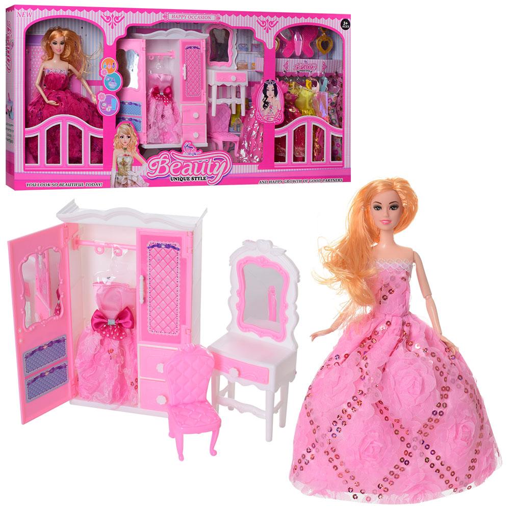 Лялька шарнірна в наборі гардеробна та плаття, фото 1