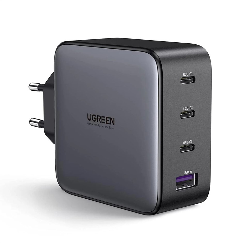 Мережевий зарядний пристрій UGREEN USB C 4-портовий адаптер для швидкого заряджання GaN 100 Вт вилка EU (CD226)