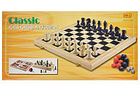 Шахмати,шашки під дерево, 3в1, в коробці 1899A р.50,7*25,5*6,7см