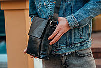 Мужская кожаная сумка-мессенджер через плечо Tiding Bag A25-1288A Черная, фото 5