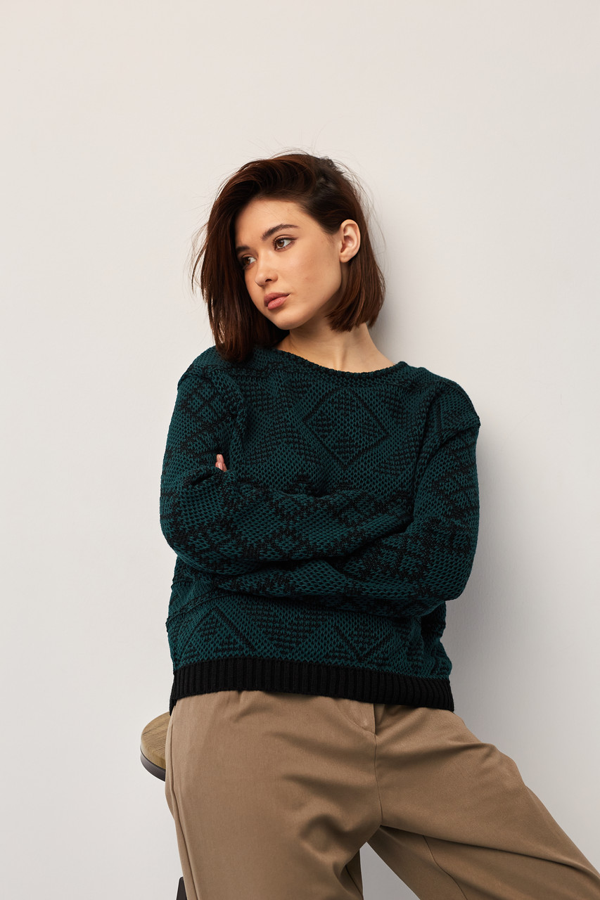 Джемпер oversize в українському стилі "Заріна" (смарагдовий)
