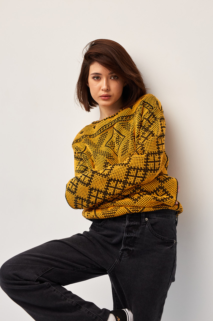 Джемпер oversize в українському стилі "Заріна" (гірчичний)