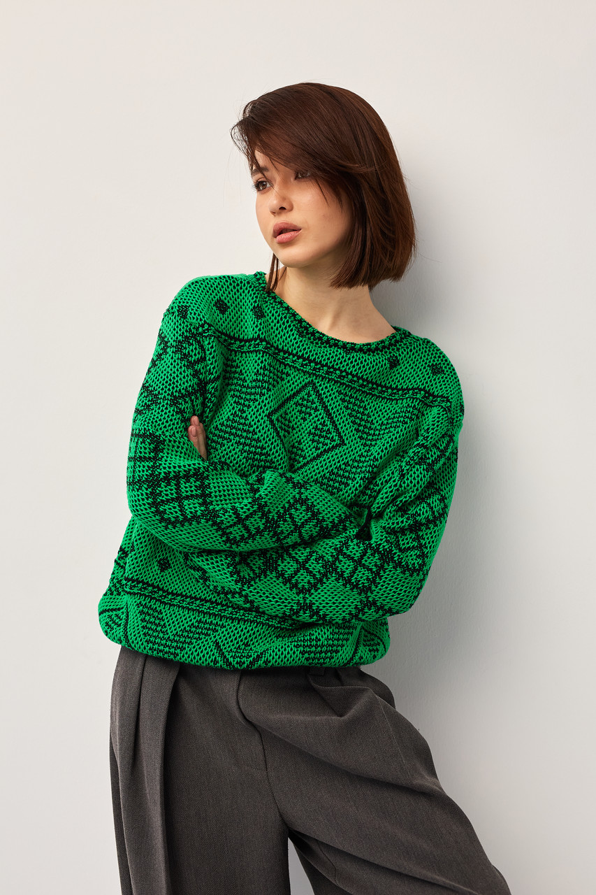 Джемпер oversize в українському стилі "Заріна" (зелений)