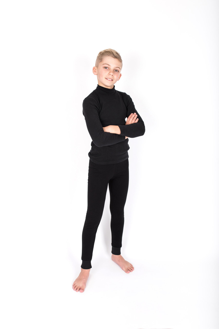 Комплект термобілизни підліткового зимового на байці термокофта та штани для хлопчика чорного кольору розмір S