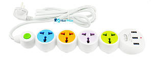 Подовжувач Lucky Hawk на 4 розетки і 3 USB 1.8 м White LH305
