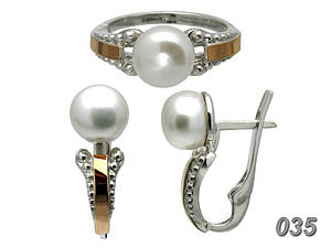 Срібний набір Таємний світ з золотими вставками і натуральним річковим перлами DARIY 035