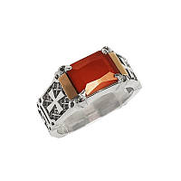 Мужской серебряный перстень Готика с золотой пластиной и Натуральным Сердоликом DARIY 120п