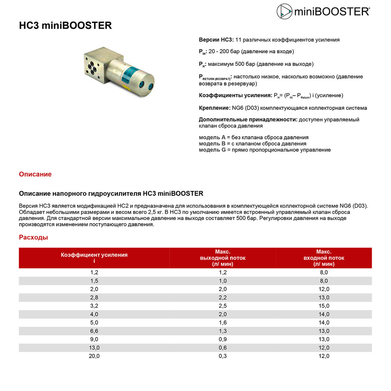 Мультипликатор давления масляный miniBOOSTER HC3 - фото 2 - id-p1541721851