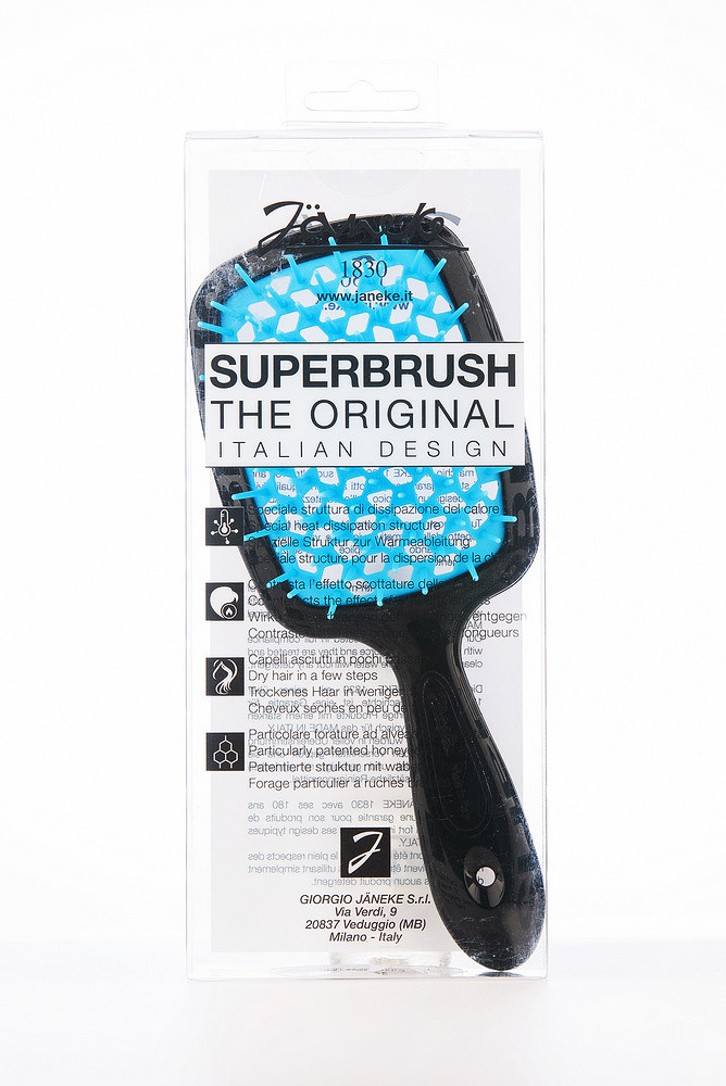 Гребінець для волосся чорний з блакитним Janeke Superbrush