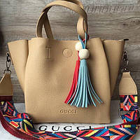 Жіноча сумка Gucci Гуччі в кольорах, брендові сумки, сумка з поясом з орнаменту, модні сумки 20 Бежевий