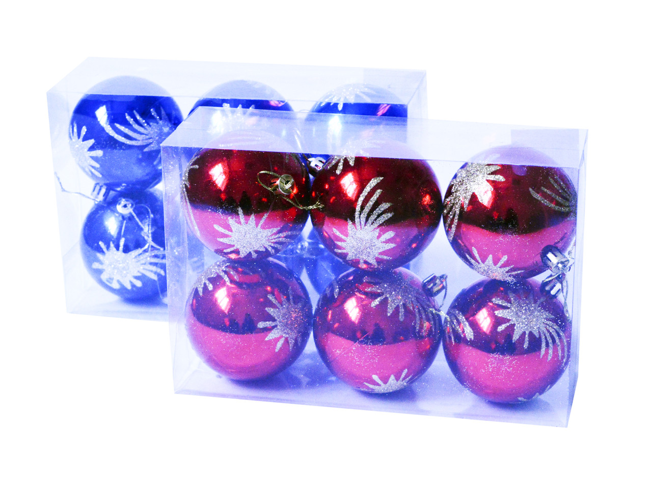 Набір новорічних куль ПІОНЕR, кулі на ялинку 6 шт, діаметр 8 см, червоні, сині