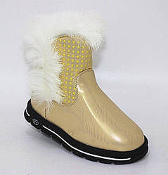 Дитячі зимові черевики золотистого кольору на блискавці для дівчаток з опушкою