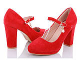 Червоні ошатні жіночі туфлі замшеві на високих підборах із ремінцем розмір 37, фото 4