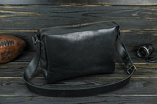 Шкіряна чоловіча сумка Аарон, натуральна шкіра італійський Краст, колір Чорний, фото 2