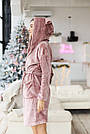 Жіночий махровий халат з капюшоном поясом і вушками колір кава, фото 4