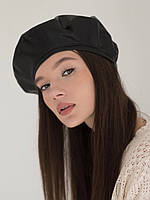 Берет женский кожаный универсальный D.Hats черного цвета