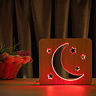 Світильник нічник ArtEco Light з дерева LED "Місяць і зорі" з пультом і регулюванням кольори, RGB, фото 2