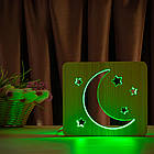 Світильник нічник ArtEco Light з дерева LED "Місяць і зорі" з пультом і регулюванням кольори, RGB, фото 3