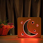 Світильник нічник ArtEco Light з дерева LED "Місяць і зорі" з пультом і регулюванням кольори, RGB, фото 5