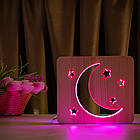 Світильник нічник ArtEco Light з дерева LED "Місяць і зорі" з пультом і регулюванням кольори, RGB, фото 6