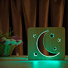 Світильник нічник ArtEco Light з дерева LED "Місяць і зорі" з пультом і регулюванням кольори, RGB, фото 7