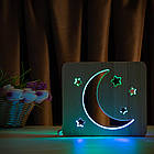 Світильник нічник ArtEco Light з дерева LED "Місяць і зорі" з пультом і регулюванням кольору, подвійний RGB, фото 4