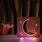 Світильник нічник ArtEco Light з дерева LED "Місяць і зорі" з пультом і регулюванням кольору, подвійний RGB, фото 5