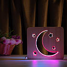 Світильник нічник ArtEco Light з дерева LED "Місяць і зорі" з пультом і регулюванням кольору, подвійний RGB, фото 6