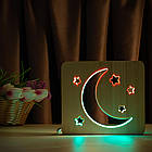 Світильник нічник ArtEco Light з дерева LED "Місяць і зорі" з пультом і регулюванням кольору, подвійний RGB, фото 7