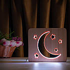 Світильник нічник ArtEco Light з дерева LED "Місяць і зорі" з пультом і регулюванням кольору, подвійний RGB, фото 8