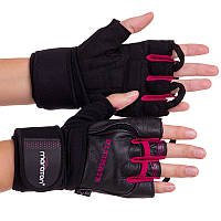 Атлетичні рукавички для важкої атлетики, фітнесу MARATON 161104 чорний-рожевий