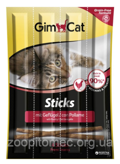 Лакомство для кошек GimCat Sticks мясные палочки индейка, 1 шт: продажа ...
