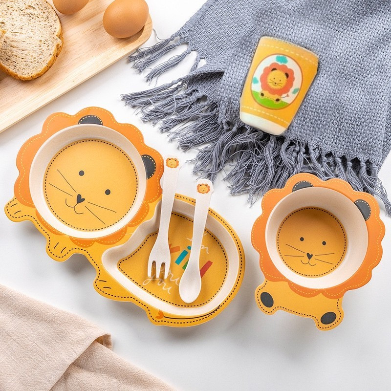 УЦІНКА № 54. Пошкоджена виделка в наборі. Набір дитячого  бамбукового посуду Stenson MH-2775 Лев, фото 1