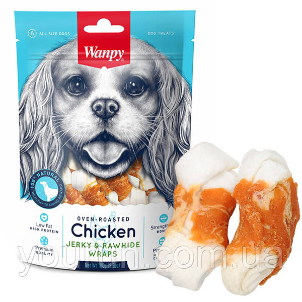 Wanpy Chicken Jerky & Rawhide Wraps ВАНПИ КОСТЬ С ВЯЛЕНОЙ КУРИЦЕЙ лакомство для собак