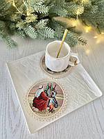 Салфетка под тарелку новогодняя круглая гобеленовая с кружевом Limaso Рождество диаметр 10 см ROUND1153M-10D