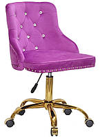 Стілець Olimp SV GD-Office бузковий 1022 велюр зі стразами Swarovski, на золотій хрестовині з колесами, фото 5