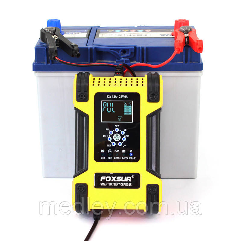 Зарядное устройство для автомобильного аккумулятора Foxsur 12В 12А - 24В 6А - фото 2 - id-p1541893070